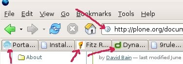 Screenshot showing custom Favicons for various sites