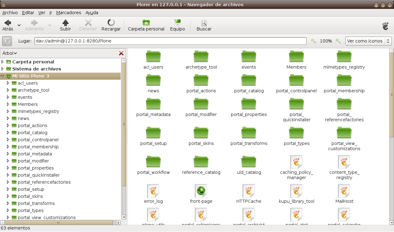 WebDAV con Plone a través de GNOME