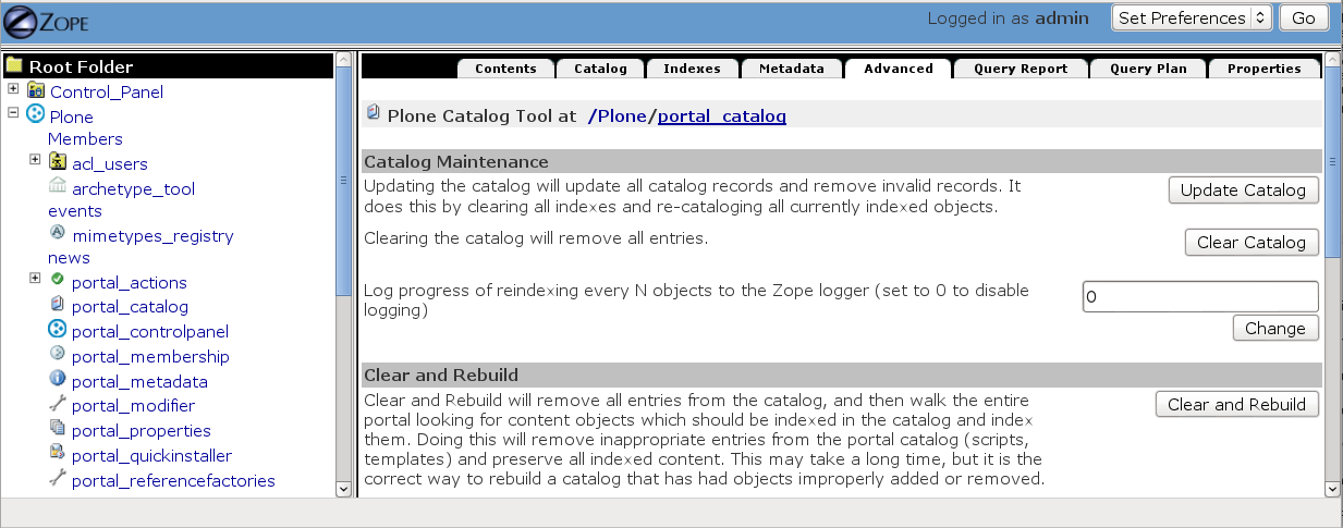 portal_catalog - Advanced - ZMI